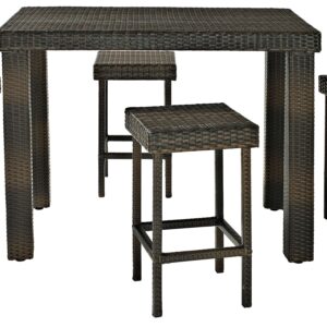 Crosley Furniture Palm Harbor 5-Piece Outdoor Dining Set for 4, Counter Height Wicker Patio Table and Stools, Brown