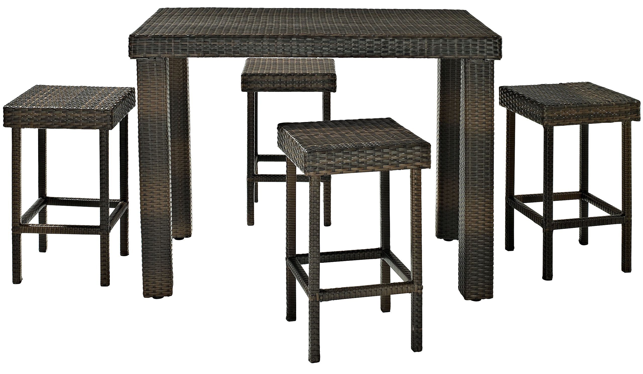 Crosley Furniture Palm Harbor 5-Piece Outdoor Dining Set for 4, Counter Height Wicker Patio Table and Stools, Brown