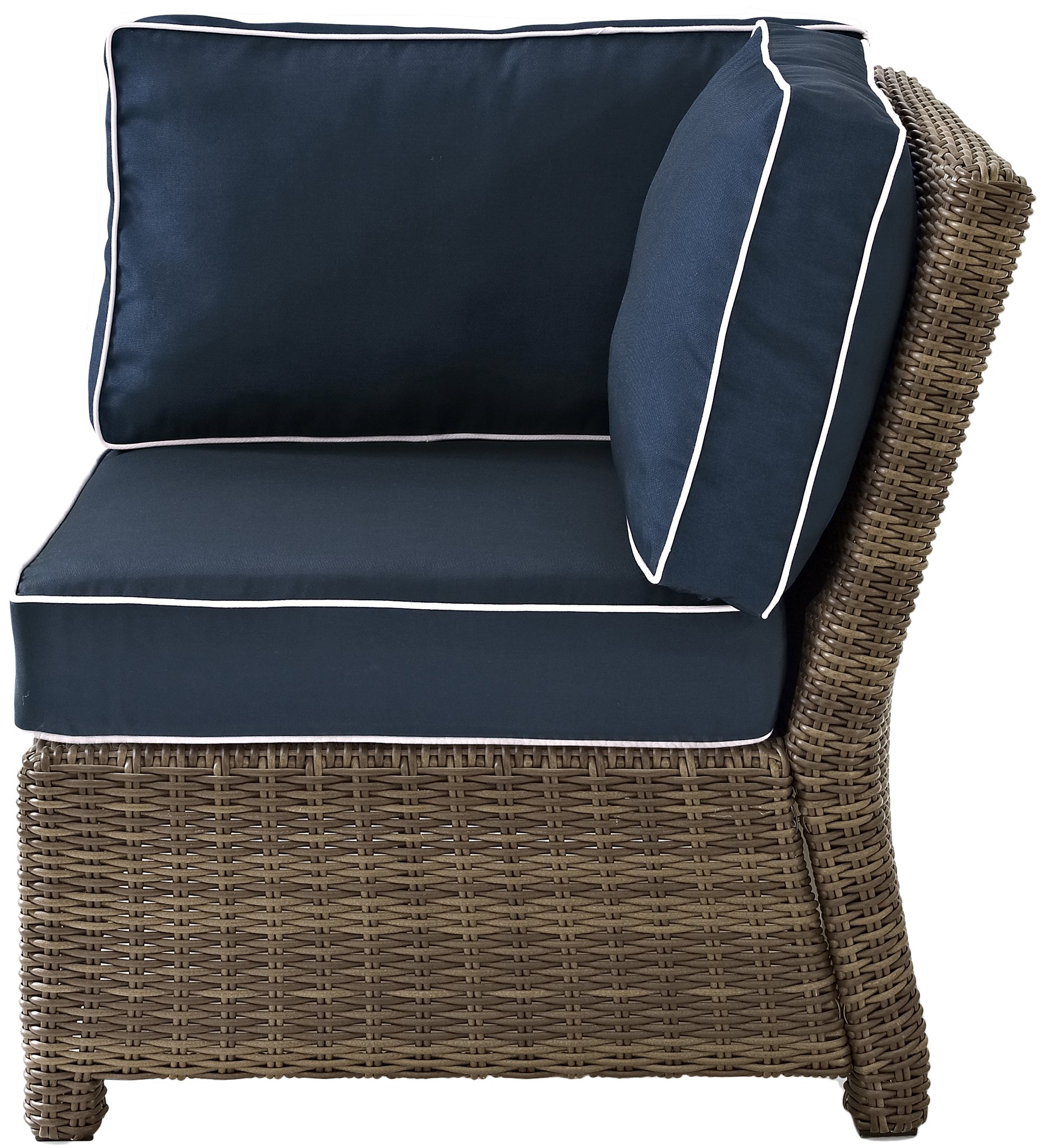 Crosley Furniture Bradenton Corner Outdoor Sectional Chair, Wicker Patio Chairs for Porch, Deck, Backyard, Brown with Navy Cushions