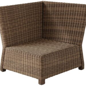 Crosley Furniture Bradenton Corner Outdoor Sectional Chair, Wicker Patio Chairs for Porch, Deck, Backyard, Brown with Navy Cushions