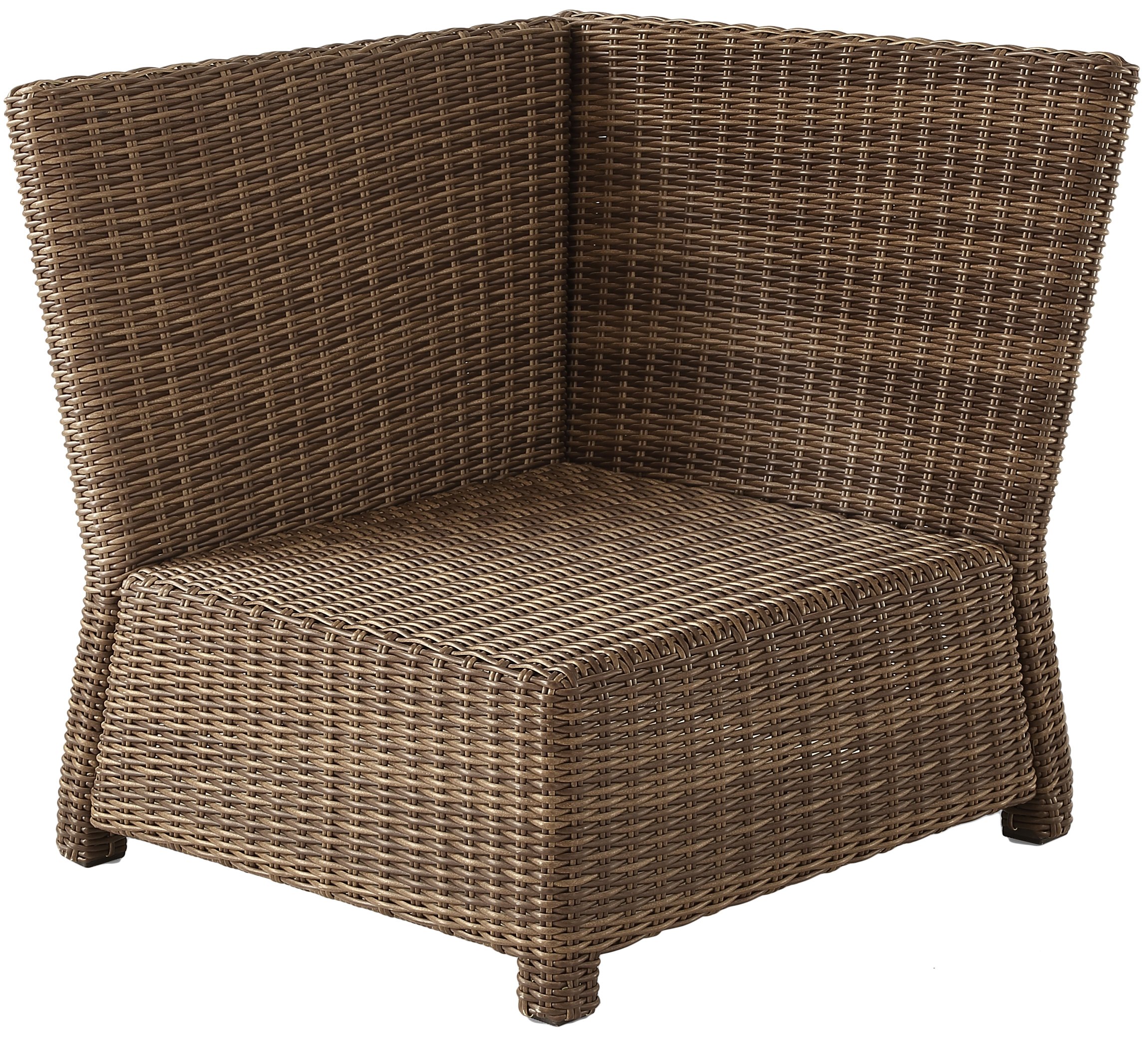 Crosley Furniture Bradenton Corner Outdoor Sectional Chair, Wicker Patio Chairs for Porch, Deck, Backyard, Brown with Navy Cushions