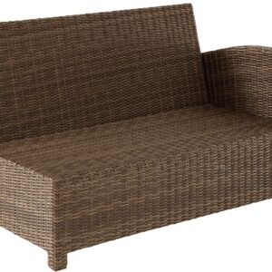 Crosley Furniture Bradenton Outdoor Sectional Right Side Loveseat, 2-Person Wicker Patio Couch for Deck, Brown with Sand Cushions