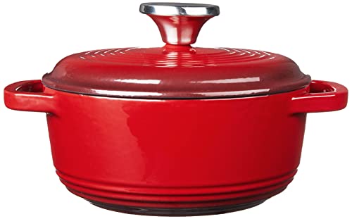 Lodge 1.5 Quart Enameled Cast Iron Dutch Oven with Lid – Dual Handles – Oven Safe up to 500° F or on Stovetop - Use to Marinate, Cook, Bake, Refrigerate and Serve – Red