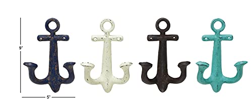 Deco 79 Metal Anchor Single Hanger Wall Hook, Set of 4 5"W, 9"H, Multi Colored