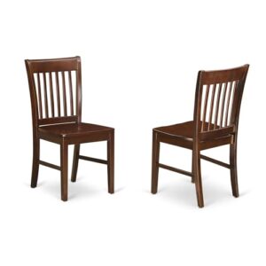 east west furniture nfc-mah-w norfolk dining room chairs - slat back solid wood seat chairs, set of 2, mahogany