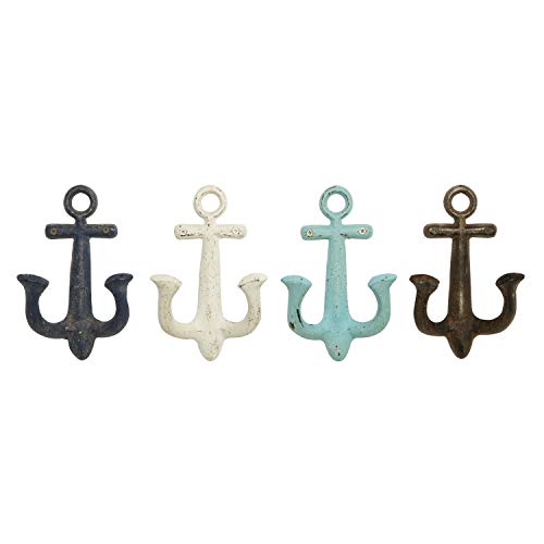 Deco 79 Metal Anchor Single Hanger Wall Hook, Set of 4 5"W, 9"H, Multi Colored