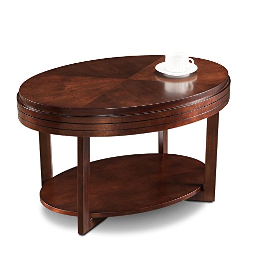 Leick Home 10109-CH Oval Small Coffee Table with Shelf, Chocolate Cherry