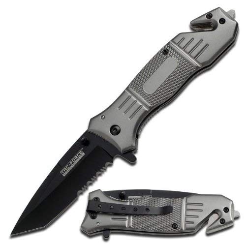 TAC-FORCE Spring Assisted GREY TANTO Belt Cutter Glass Breaker Rescue Knife NEW