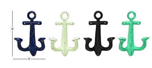 Deco 79 Metal Anchor Single Hanger Wall Hook, Set of 4 5"W, 9"H, Multi Colored