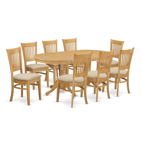 East West Furniture VANC9-OAK-C 9 Piece Kitchen Set Includes an Oval Table with Butterfly Leaf and 8 Linen Fabric Dining Room Chairs, 40x76 Inch