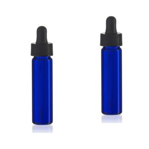 MagnaKoys 2 Dram 1/4 oz Cobalt Blue Glass Vials w/Straight Black Bulb Eye Glass Droppers for Essential Oils & Liquids (Pack of 2)