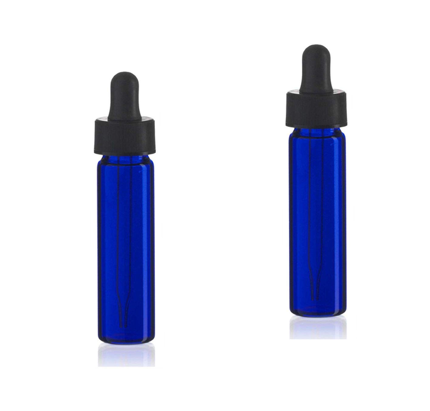 MagnaKoys 2 Dram 1/4 oz Cobalt Blue Glass Vials w/Straight Black Bulb Eye Glass Droppers for Essential Oils & Liquids (Pack of 2)