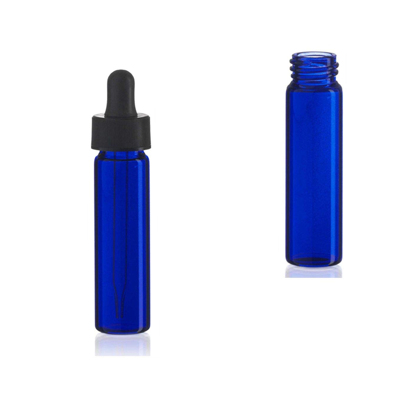 MagnaKoys 2 Dram 1/4 oz Cobalt Blue Glass Vials w/Straight Black Bulb Eye Glass Droppers for Essential Oils & Liquids (Pack of 2)