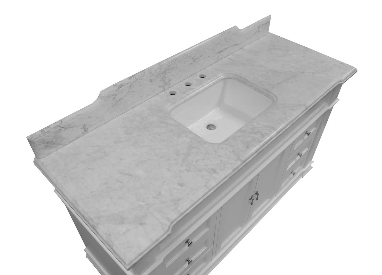 Kitchen Bath Collection Elizabeth 60-inch Single Bathroom Vanity (Carrara/White): Includes White Cabinet with Authentic Italian Carrara Marble Countertop and White Ceramic Sink