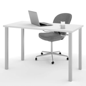 Bestar Universel Table Desk with Square Metal Legs, 24 Inch X 48 Inch, White