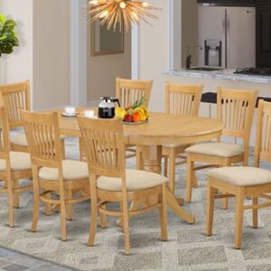 East West Furniture VANC9-OAK-C 9 Piece Kitchen Set Includes an Oval Table with Butterfly Leaf and 8 Linen Fabric Dining Room Chairs, 40x76 Inch