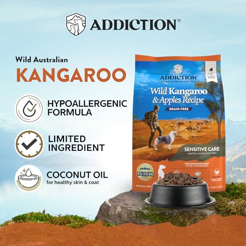 Addiction Wild Kangaroo & Apples - Dry Dog Food - Limited Ingredient Novel Protein - Muscle and Weight Management - Grain-Free - Ideal for Dogs with Food Allergies - Crafted in New Zealand 4lb