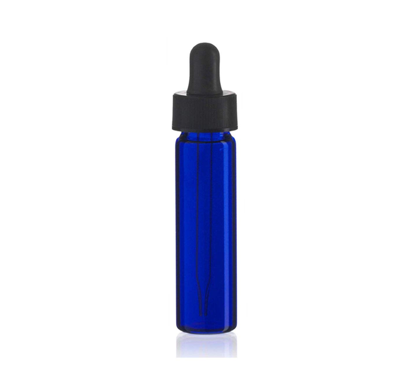 MagnaKoys 2 Dram 1/4 oz Cobalt Blue Glass Vials w/Straight Black Bulb Eye Glass Droppers for Essential Oils & Liquids (Pack of 2)