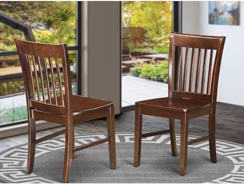 East West Furniture NFC-MAH-W Norfolk Dining Room Chairs - Slat Back Solid Wood Seat Chairs, Set of 2, Mahogany