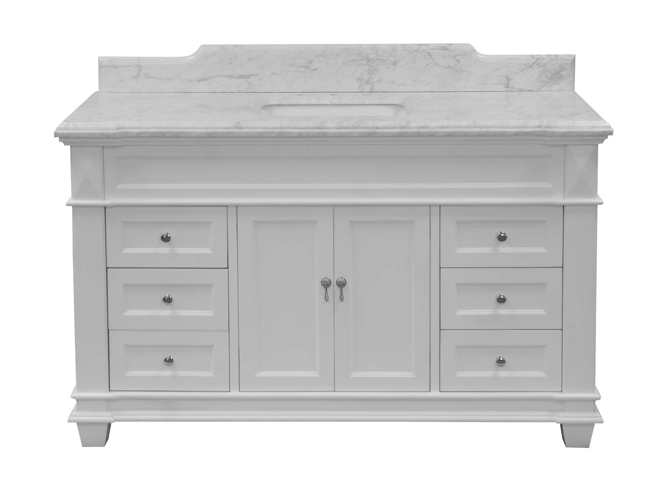 Kitchen Bath Collection Elizabeth 60-inch Single Bathroom Vanity (Carrara/White): Includes White Cabinet with Authentic Italian Carrara Marble Countertop and White Ceramic Sink