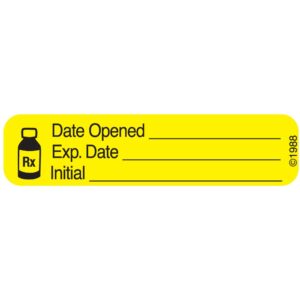 pharmex 1-369 "date opened" permanent paper label, 1 9/16" x 3/8", yellow, pack of 1000