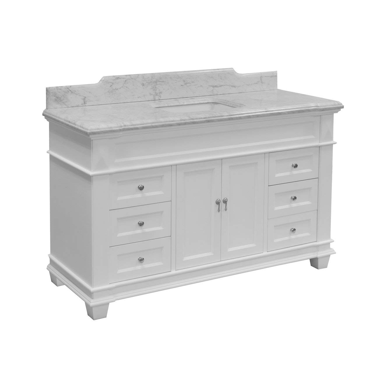 Kitchen Bath Collection Elizabeth 60-inch Single Bathroom Vanity (Carrara/White): Includes White Cabinet with Authentic Italian Carrara Marble Countertop and White Ceramic Sink