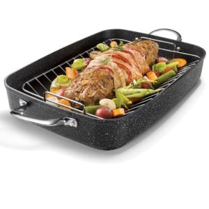 the rock by starfrit 17" roaster with rack & stainless steel handles, black