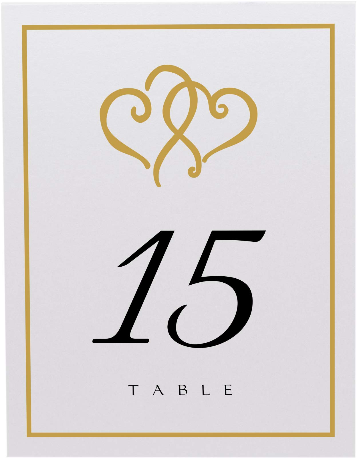 Linked Hearts and Border Wedding Table Numbers (Select Color/Quantity), White, Gold, 1-10, Double Sided, Tent or Use in a Stand, Great for Parties & Restaurants