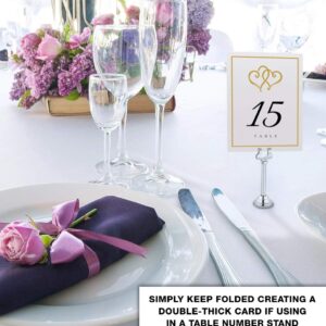 Linked Hearts and Border Wedding Table Numbers (Select Color/Quantity), White, Gold, 1-10, Double Sided, Tent or Use in a Stand, Great for Parties & Restaurants