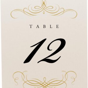 Decadent Flourish Wedding Table Numbers (Select Color/Quantity), Champagne, Gold, 1-20, Double Sided, Tent or Use in a Stand, Great for Parties & Restaurants - Made in the USA