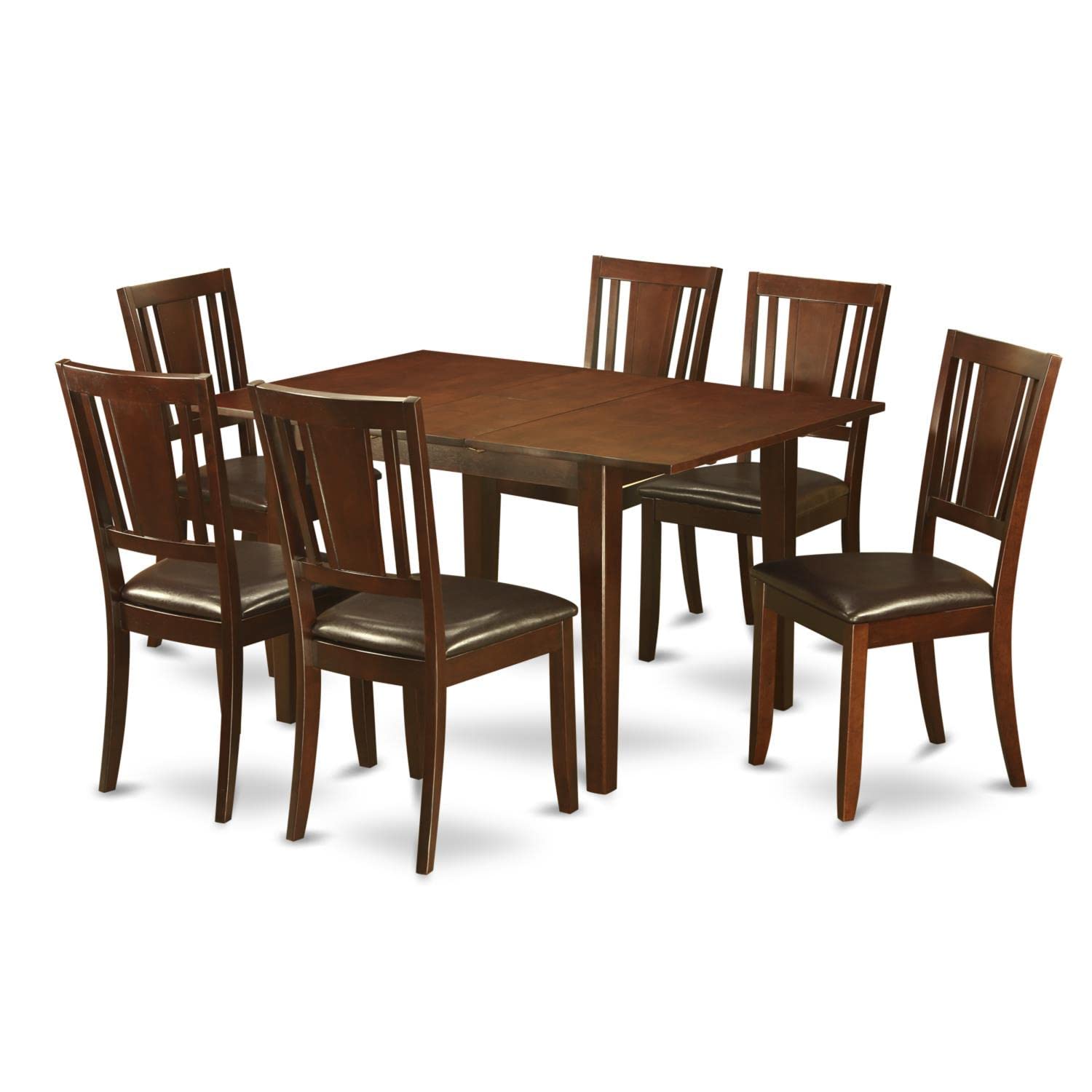 East West Furniture PSDU7-MAH-LC 7 Piece Set Consist of a Rectangle Dining Room Table with Butterfly Leaf and 6 Faux Leather Upholstered Kitchen Chairs, 32x60 Inch