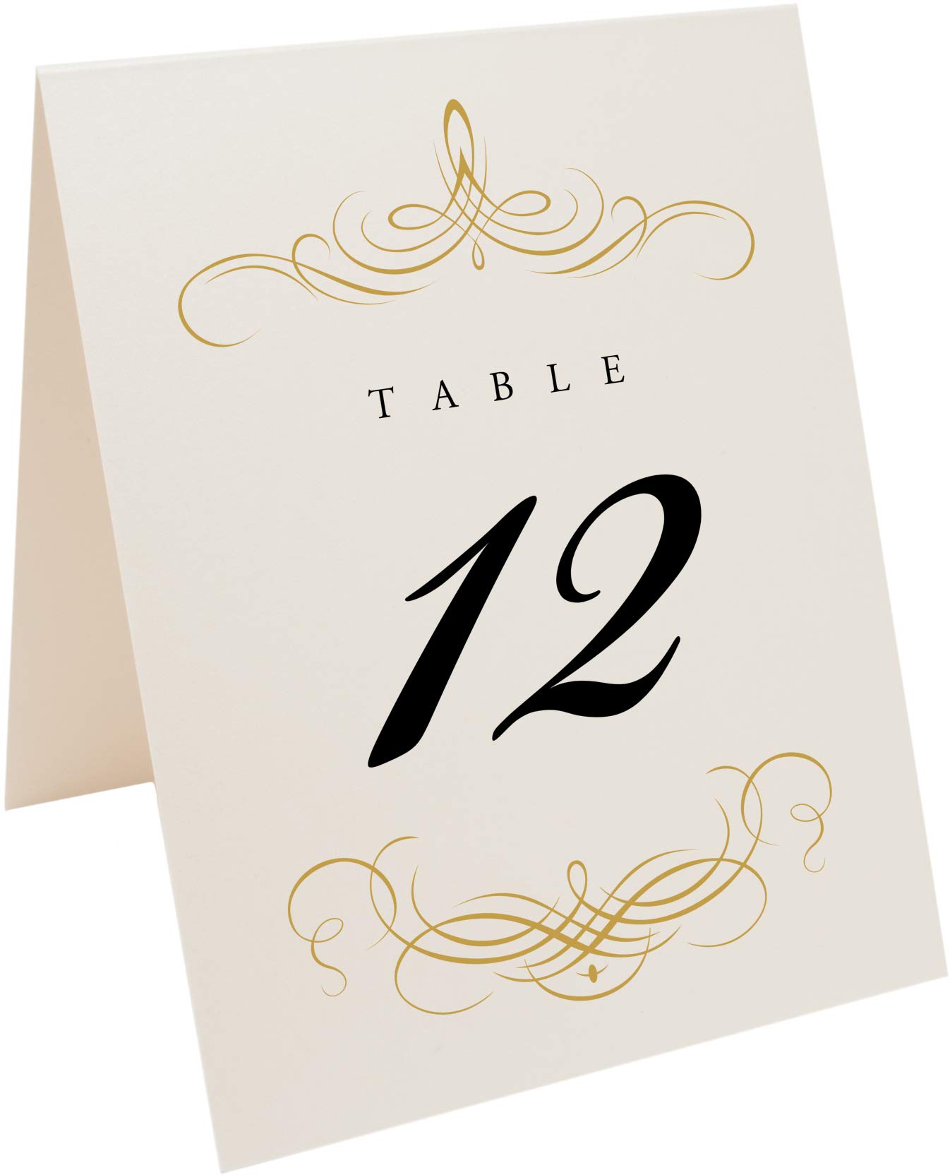 Decadent Flourish Wedding Table Numbers (Select Color/Quantity), Champagne, Gold, 1-20, Double Sided, Tent or Use in a Stand, Great for Parties & Restaurants - Made in the USA