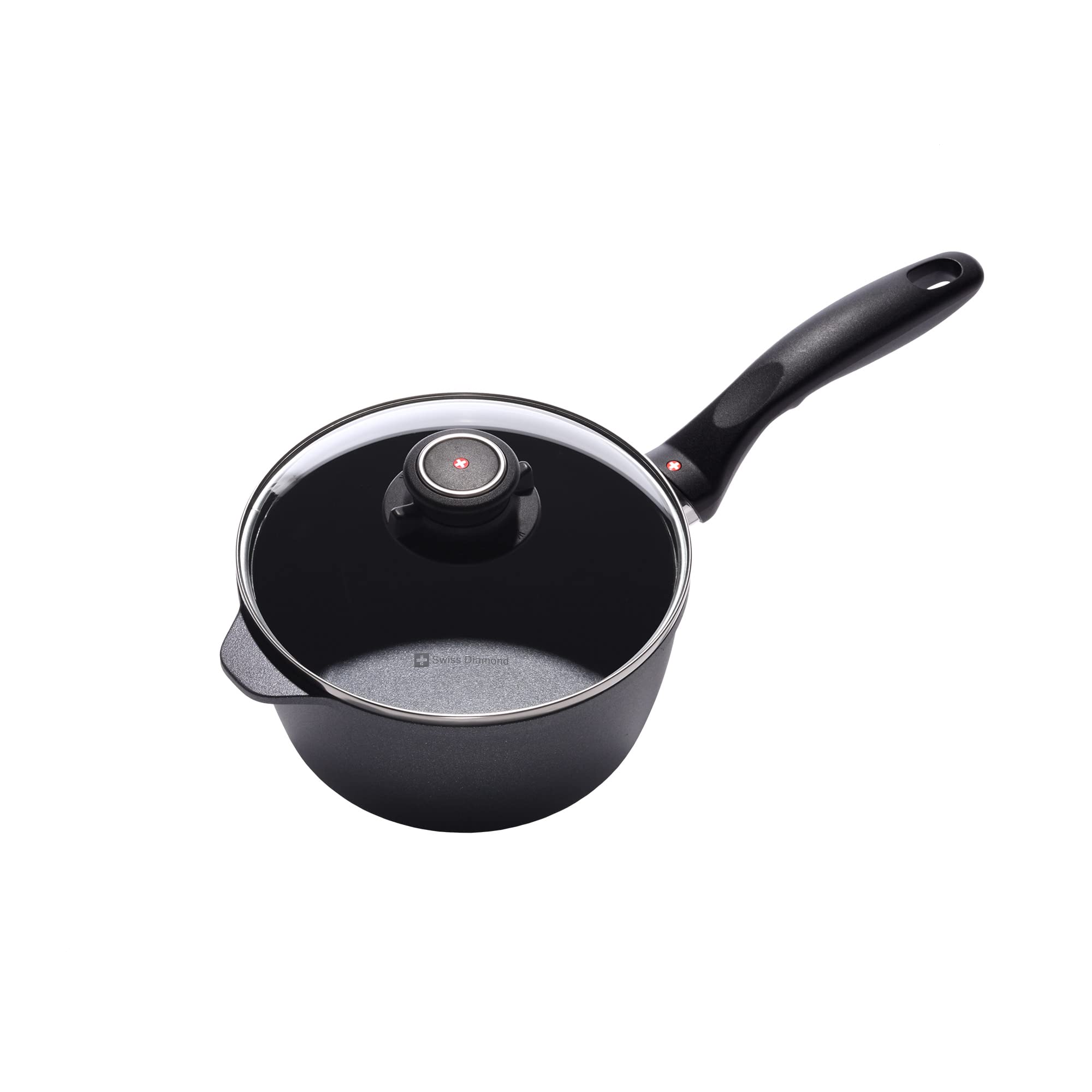 Swiss Diamond 2.2 Quart (7") Nonstick Induction Saucepan with Lid, Dishwasher & Oven Safe, Grey