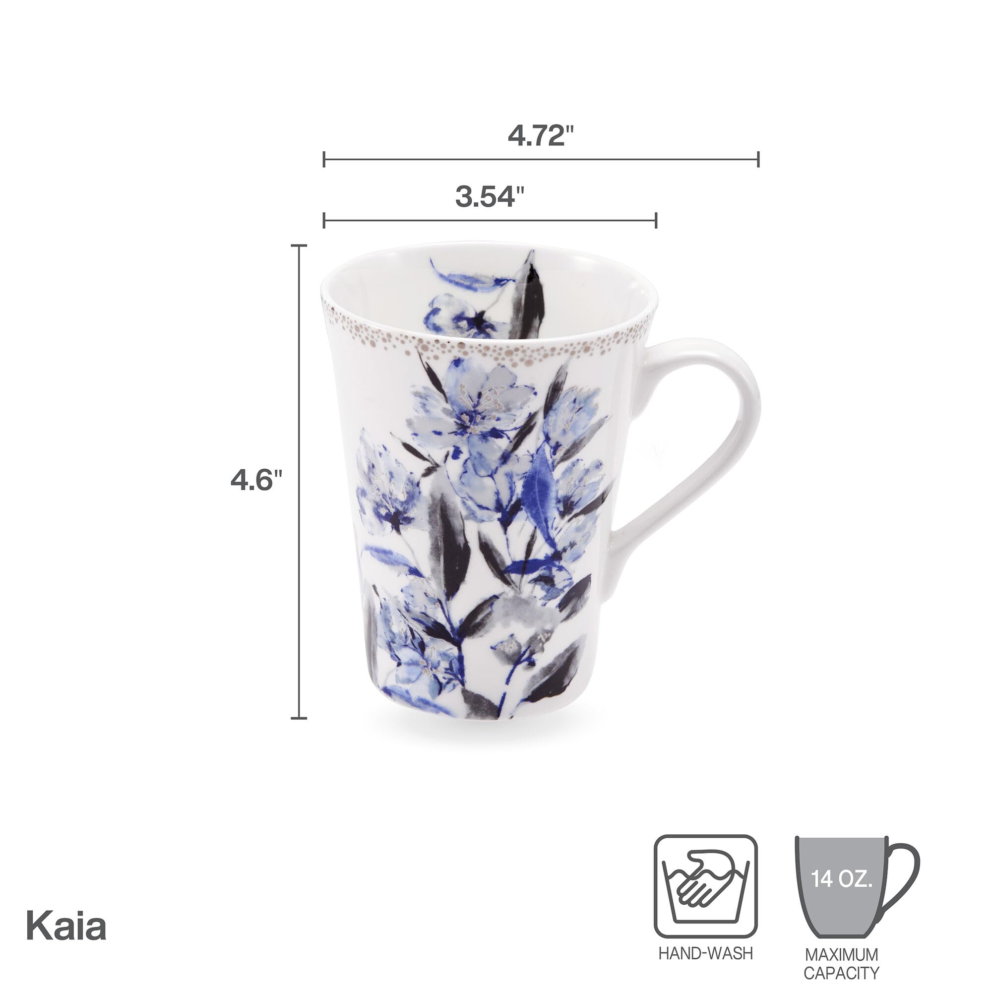 Mikasa Kaia Bone China Mugs, Set of 4, 13.5 Ounce