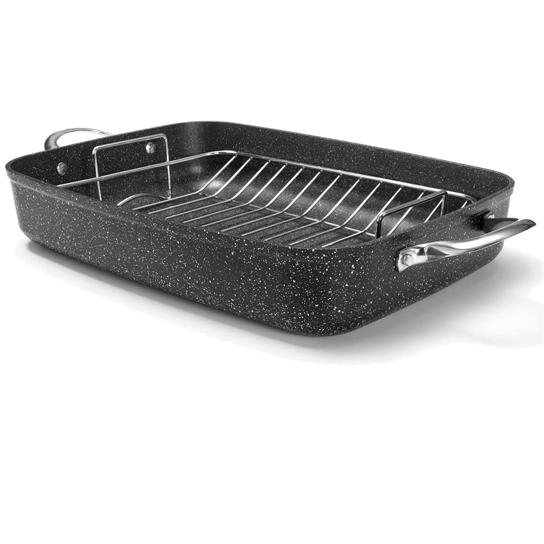 THE ROCK by Starfrit 17" Roaster with Rack & Stainless Steel Handles, Black