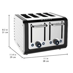 Dualit Design Series 4 Slice Toaster | Polished Stainless Steel with Black Trim | Extra-Wide Slots – Peek and Pop Function – Patented Perfect Toast Technology – Matching Kettle Available