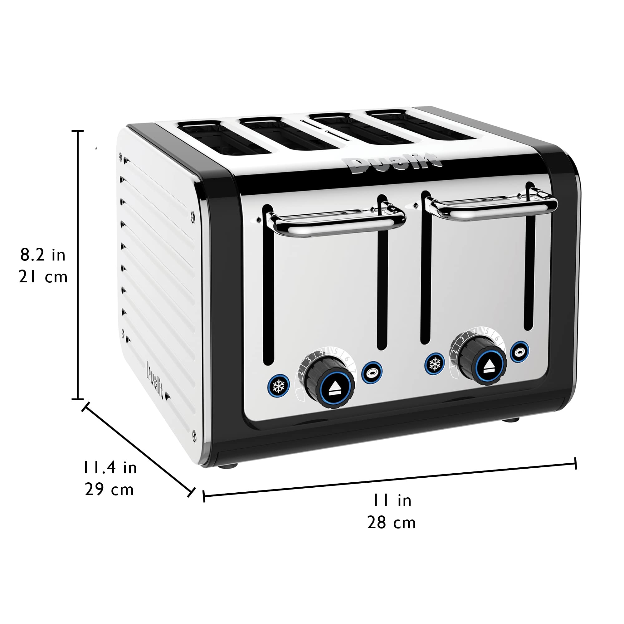 Dualit Design Series 4 Slice Toaster | Polished Stainless Steel with Black Trim | Extra-Wide Slots – Peek and Pop Function – Patented Perfect Toast Technology – Matching Kettle Available