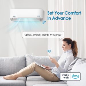 Senville LETO Series Mini Split Air Conditioner Heat Pump, 18000 BTU 208/230V, Inverter, Works with Alexa, SEER2 19, 1.5 Ton, White