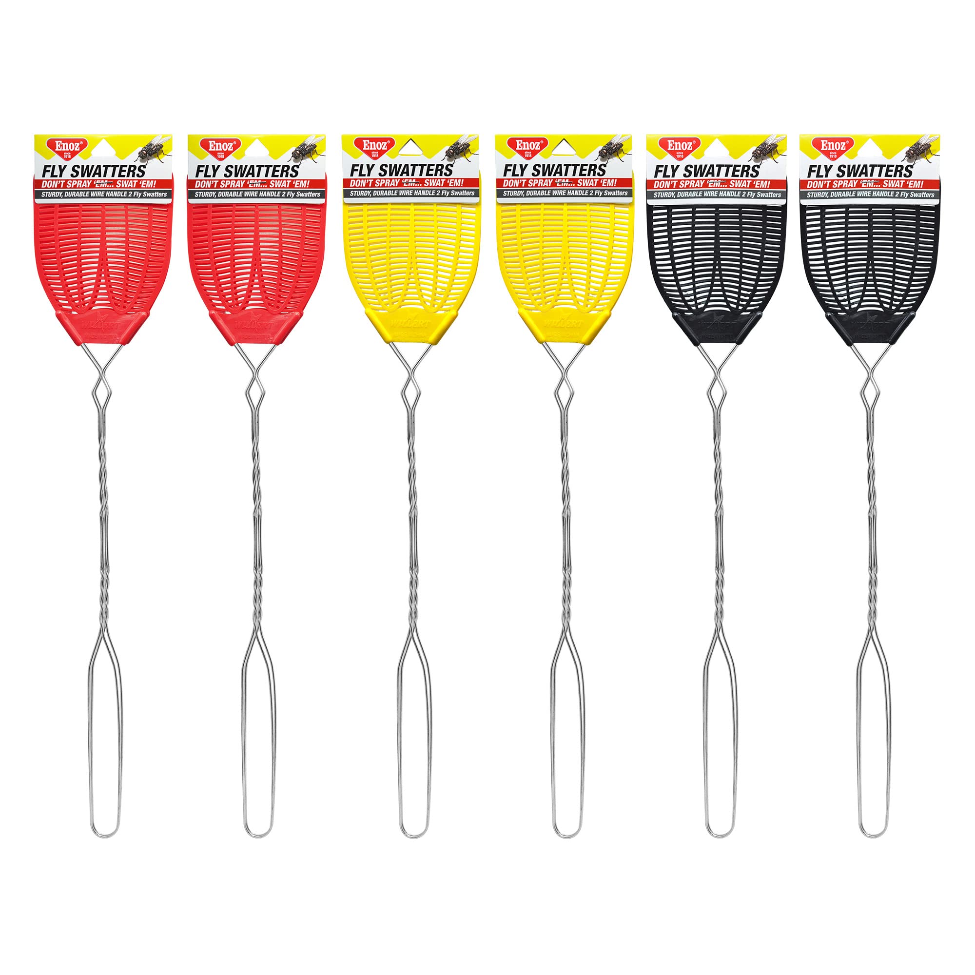 Enoz Flyswatter, Rids Home and Garden of Pests, Multicolor, Heavy Duty with Vented Design, Easy to Use, Pack of 12