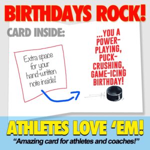 Play Strong Hockey Birthday Card 1-Pack (5x7) Power Player Illustrated Sports Birthday Cards Greeting Cards- Awesome for Hockey Players, Coaches and Fans Birthdays, Gifts and Parties!