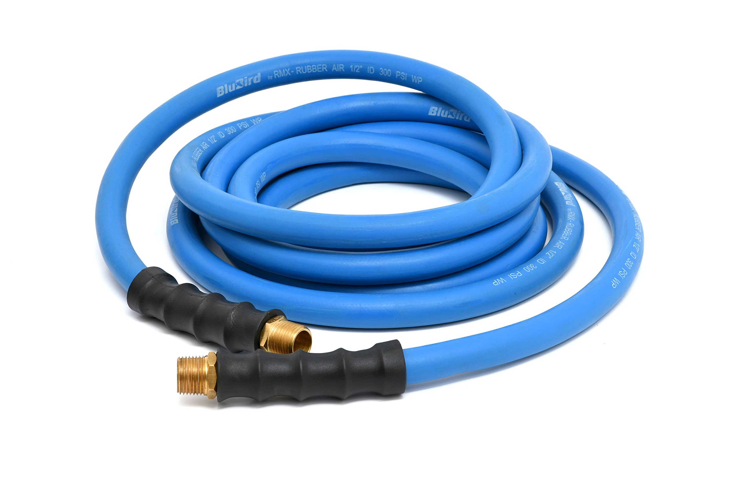 BLUBIRD BB1250 1/2" x 50' Rubber Air Hose, 100% Rubber, Lightest, Strongest, Most Flexible, 300 PSI, 50F to 190F Degrees, Ozone Resistant, High Strength Polyester Braided