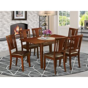 East West Furniture PSDU7-MAH-LC 7 Piece Set Consist of a Rectangle Dining Room Table with Butterfly Leaf and 6 Faux Leather Upholstered Kitchen Chairs, 32x60 Inch