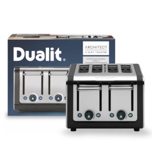 Dualit Design Series 4 Slice Toaster | Polished Stainless Steel with Black Trim | Extra-Wide Slots – Peek and Pop Function – Patented Perfect Toast Technology – Matching Kettle Available