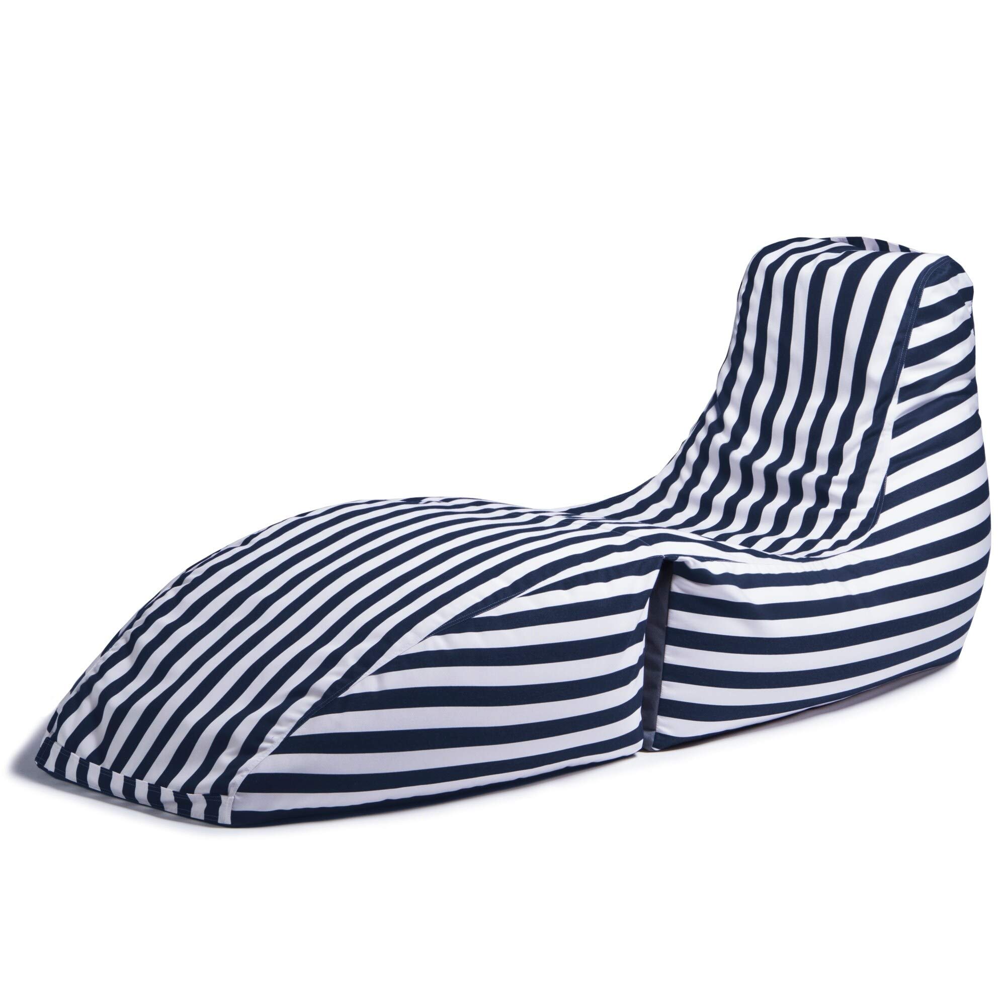 Jaxx Prado Outdoor Bean Bag Chaise Lounge Chair, Navy Stripes