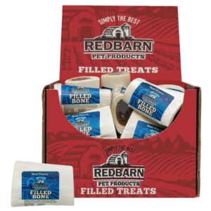 redbarn filled dog bones | natural long-lasting dental treats; suitable for aggressive chewers | small (3") - 3 bones (beef, peanut butter, cheese n' bacon)