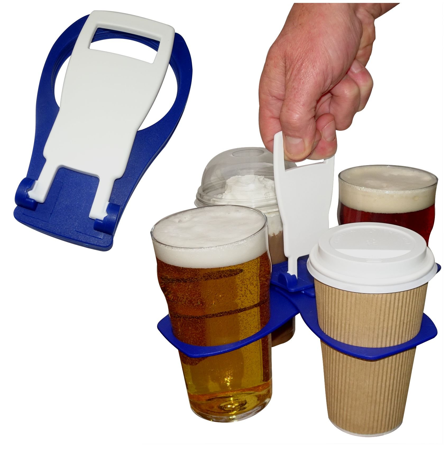 CarryAround Fold Away Cup Carrier/Caddy [Made in UK] Take-Out Coffee Soft Drink Pint Beer Beverage Holder, Sturdy Reusable Pocket Size, Festival Sports Gigs - Easy & Safe - hot Drinks, 2,3,4 Cups