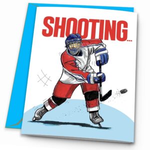 play strong hockey birthday card 1-pack (5x7) power player illustrated sports birthday cards greeting cards- awesome for hockey players, coaches and fans birthdays, gifts and parties!