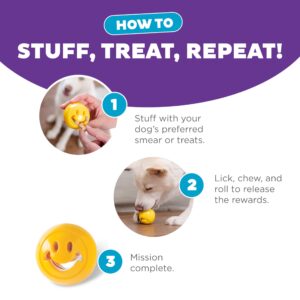 Outward Hound by Planet Dog Nooks Happiness Treat Dispensing Dog Toy, Small, Yellow, Smiley Face