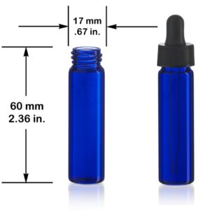 MagnaKoys 2 Dram 1/4 oz Cobalt Blue Glass Vials w/Straight Black Bulb Eye Glass Droppers for Essential Oils & Liquids (Pack of 2)