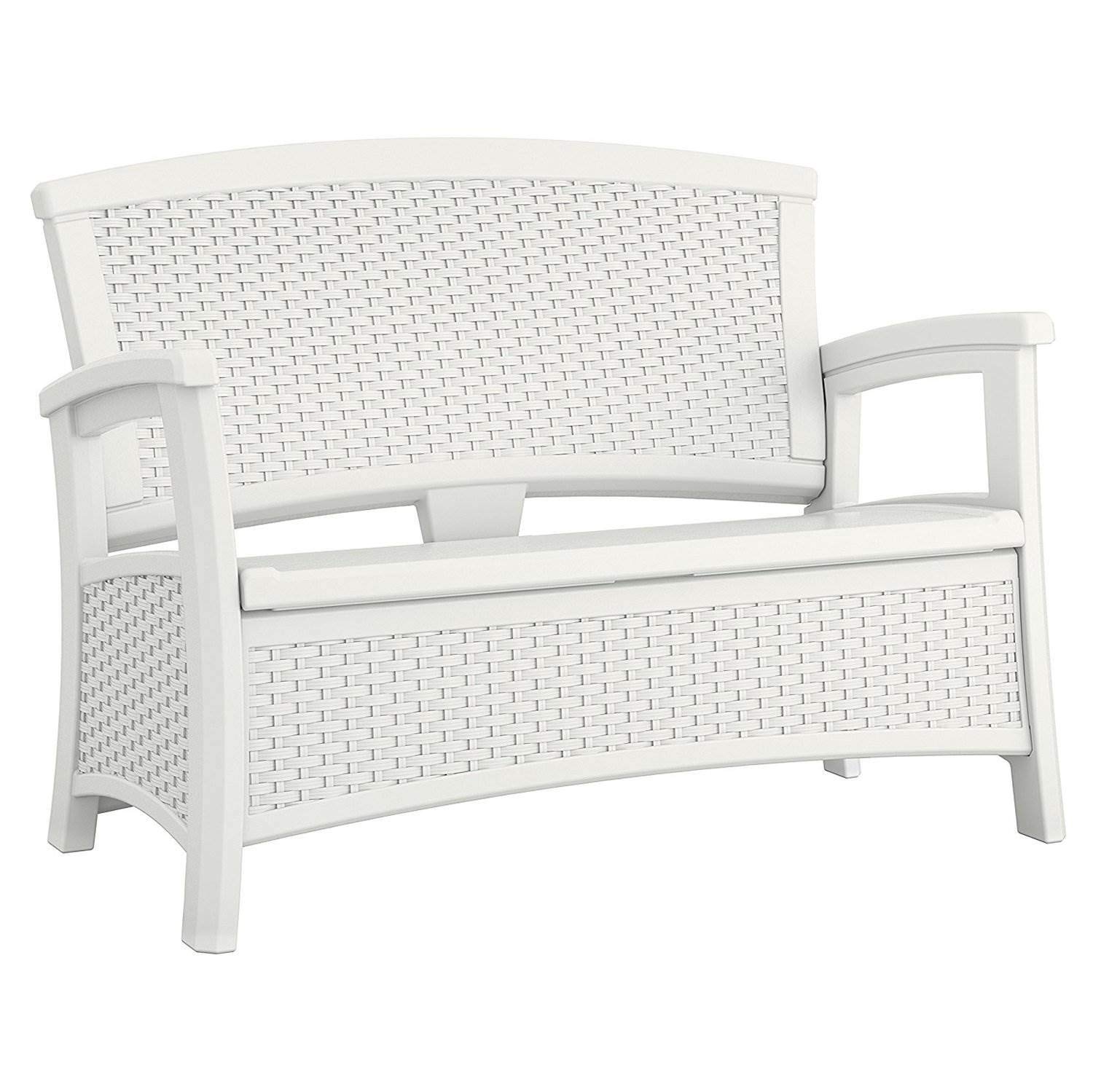 Suncast Elements Stylish Lightweight Loveseat Outdoor Seating with Convenient Built In Universal Storage, and All Weather Plastic, White